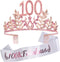 100th Birthday Gifts for Women, 100th Birthday Tiara and Sash, 100 Fabulous Sash and Crystal Tiara, 100th Birthday Decorations for Women, 100th Birthday Party Supplies, Happy 100th Birthday