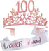 100th Birthday Gifts for Women, 100th Birthday Tiara and Sash, 100 Fabulous Sash and Crystal Tiara, 100th Birthday Decorations for Women, 100th Birthday Party Supplies, Happy 100th Birthday