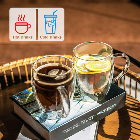 Double Walled Glass Coffee Mugs Glass Mug With Handles Double Wall Cappuccino Cups, 12oz Of Set 2 Coffee/tea Mugs, Clear Glasses With Handle