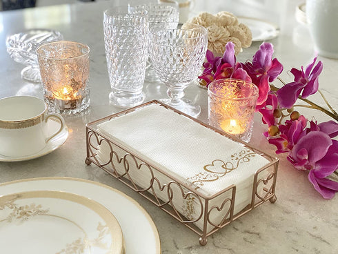 Chez JuJu Rose Gold Elegant Sturdy Guest Napkin Holder | Disposable Paper Hand Towel Storage Tray Caddy | Premium Quality | Bathroom Kitchen Dining Table Wedding Party Hotel décor | Indoor Outdoor
