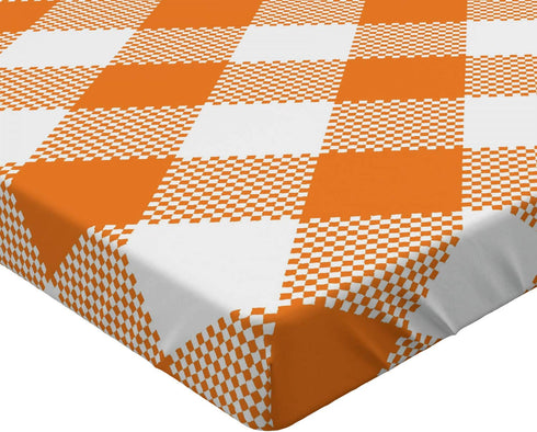 Lunarable Plaid Fitted Sheet, Traditional Diagonal Gingham Pattern Chevron Zigzag Design Plaid Illustration, Soft Decorative Fabric Bedding All-Round Elastic Pocket, Twin Size, Orange White