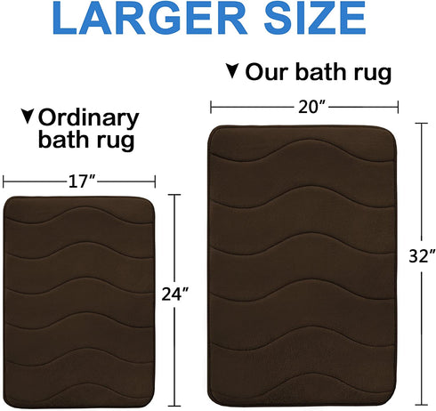 Memory Foam Bath Mat for Bathroom Non Slip Bath Rug Velvet Thick Soft and Comfortable Water Absorbent Machine Washable Easier to Dry Floor Rug Mats Waved Pattern, 20x32 Inches, Chocolate Brown