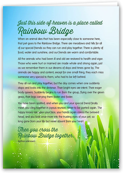 Rainbow Bridge Keepsake Pet Sympathy Card for Dog, Cat, Horse or Any Pet Loss, 5"x7"