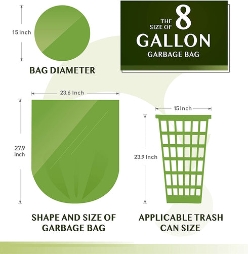 Compostable Trash Bags - FORID 8 Gallon Garbage Bags 150 Count Trash Can Liners 30 Liter Unscented Medium Wastebasket Bags for Kitchen Bathroom Home Office Garbage Can (5Rolls/Green)