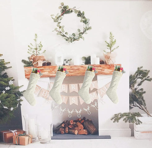 Kunyida Pack 4,18" Unique Ivory White Knit Christmas Stockings