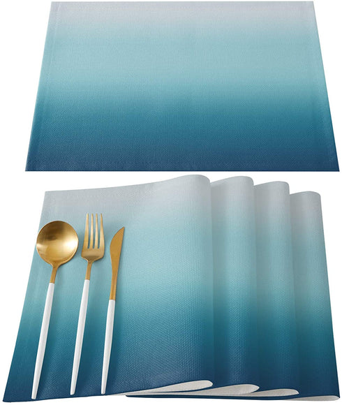 Placemats Set of 6 for Kitchen Dinning Table Heat Stain Resistant Blue Gradient Non-Slip Washable Table Mat Sets for Party, Wedding, Fmaily Dinner, Easy to Clean