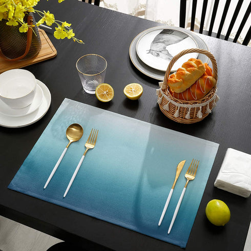 Placemats Set of 6 for Kitchen Dinning Table Heat Stain Resistant Blue Gradient Non-Slip Washable Table Mat Sets for Party, Wedding, Fmaily Dinner, Easy to Clean