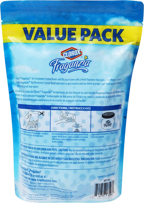 Clorox Fraganzia Air Freshener Crystal Beads Refill Pouch in Morning Sky Scent | Long Lasting Fragrance Value Pack, 30 Ounces Value Pack Air Freshener Refills