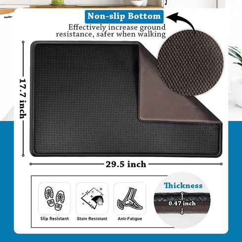 Kitchen Mat Cushioned Anti Fatigue Kitchen Rug, Waterproof Kitchen Rugs and Mats for Floor, Thick Non-Slip Standing Desk Mat for Kitchen, PVC Memory Foam Mat (Black, 17" x 29")