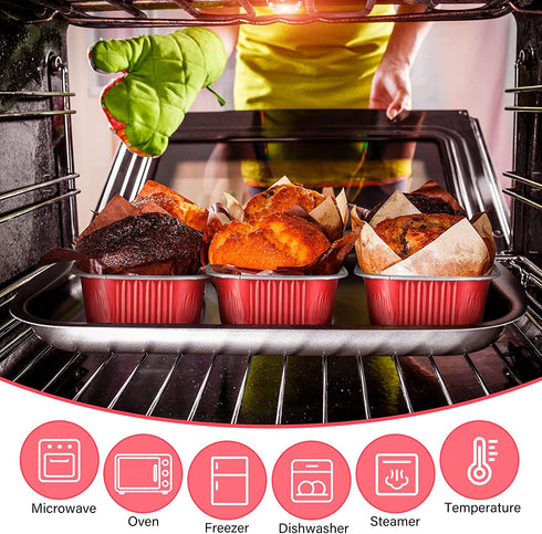 40 Sets Square Aluminum Foil Cake Pan 130 ml/ 4.4 Ounces Mini Cupcake Cup Pan with Lids Disposable Dessert Pans Flan Baking Cups for Valentine's Mother's Day Wedding Birthday Party (Red)