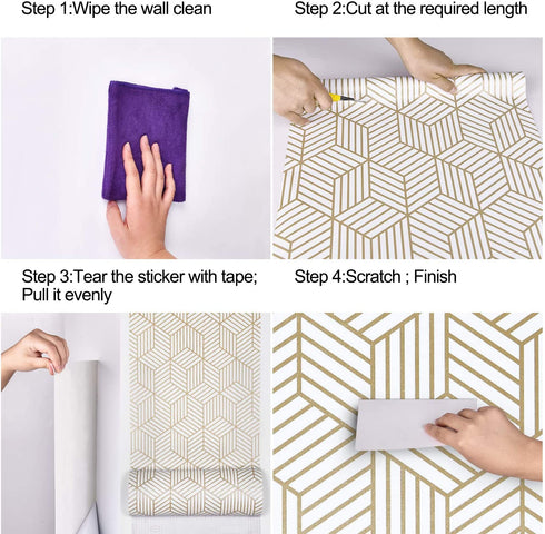 WENMER 17.71 Inchx118 Inch Geometric Hexagon Wallpaper Peel and Stick Wallpaper Removable Self Adhesive Wallpaper Vinyl Film Shelf Paper & Drawer Liner Roll for Home Use