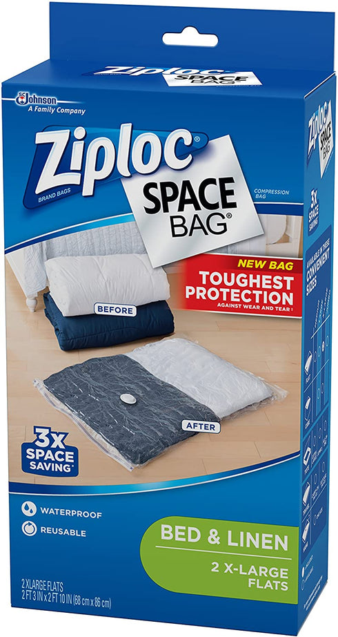 Ziploc Space Bag Clothes Vacuum Sealer Storage Bags for Home and Closet Organization, XL, 2 Bags Total