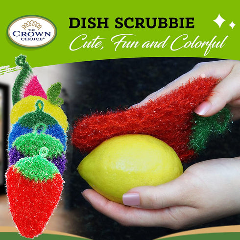Durable Dish Scrubber by Dish Scrubbie (5PK) Fruit Shaped Kitchen Sponge Washing Dishes Reusable Sponges for Scrubbing, Cleaning, Dishwashing No Odor Scrubbers to Replace Dish Cloth, Scrub Pad