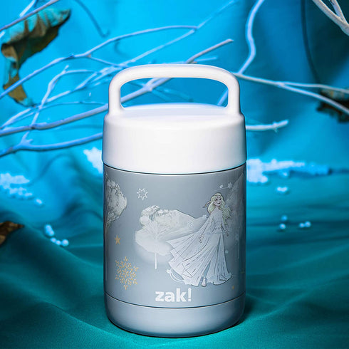 Zak Designs Kids' Vacuum Insulated Stainless Steel Food Jar with Carry Handle, Thermal Container for Travel Meals and Lunch On The Go, 12 oz, Elsa