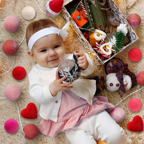 63 Pieces Wool Felt Balls and Felt Hearts Set Pom Poms Balls 15 Pcs Heart Shape Felt Wool Balls Valentine's Day Felt Balls DIY Decorative Felt Balls Crafts with Sewing kit for Garland Home Decor