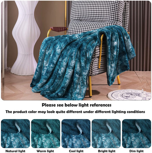 NEWCOSPLAY Super Soft Faux Fur Throw Blanket Premium Sherpa Backing Warm and Cozy Throw Decorative for Bedroom Sofa Floor (Thick-Dark Blue, Throw(40"x50"))