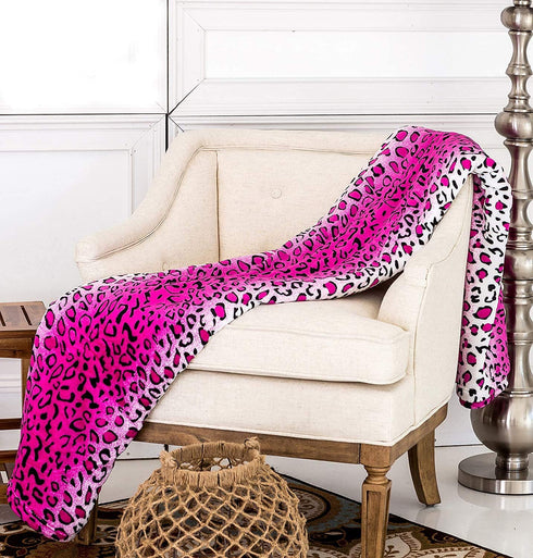 JS HOME Pink Leopard Skin Queen Size Blanket Throw Super Soft, (80"x80")