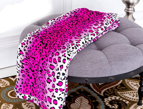 JS HOME Pink Leopard Skin Queen Size Blanket Throw Super Soft, (80"x80")