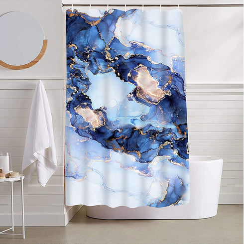 Ikfashoni Marble Shower Curtain, Modern Abstract Shower Curtain with 12 Hooks, Navy Blue Luxury Bathroom Shower Curtain, Gold Geometric Shower Curtain, Fabric Art Shower Curtain, 69" x 70"