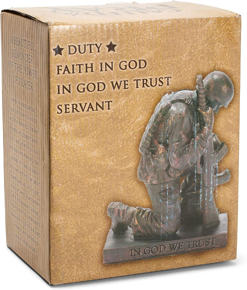 Dicksons Duty Faith God Praying Soldier 5 inch Gold Resin Stone Table Top Figurine