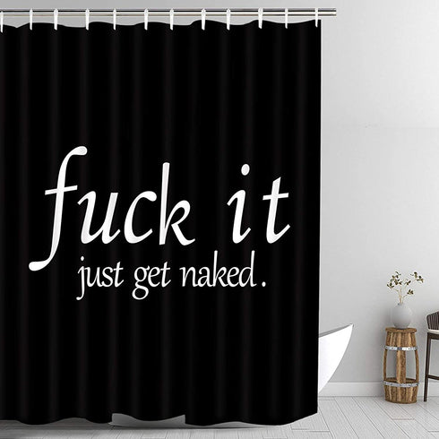 Bathroom Shower Curtain Black and White Funny Quotes Shower Curtains Durable Fabric Bath Curtain Waterproof Bathroom Curtain with 12 Hooks (Black, 72" L — 72" W)