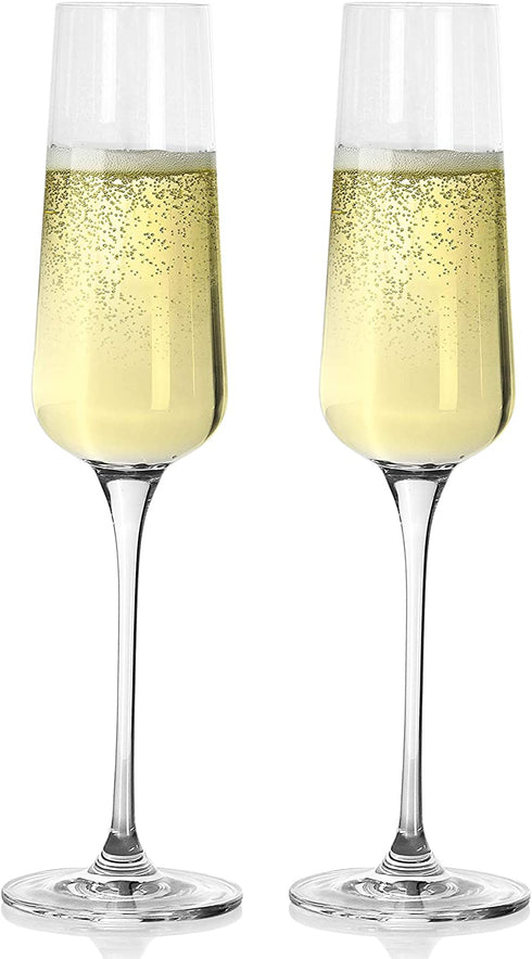 LUXU Champagne Glasses,8OZ,Lead-Free Crystal Christmas Flutes(2pack) with Clear Long Stem -Valentine's Day Birthday Anniversary Ideas for Christmas,Perfect for Wedding,Parties and Bars