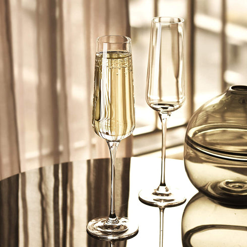 LUXU Champagne Glasses,8OZ,Lead-Free Crystal Christmas Flutes(2pack) with Clear Long Stem -Valentine's Day Birthday Anniversary Ideas for Christmas,Perfect for Wedding,Parties and Bars