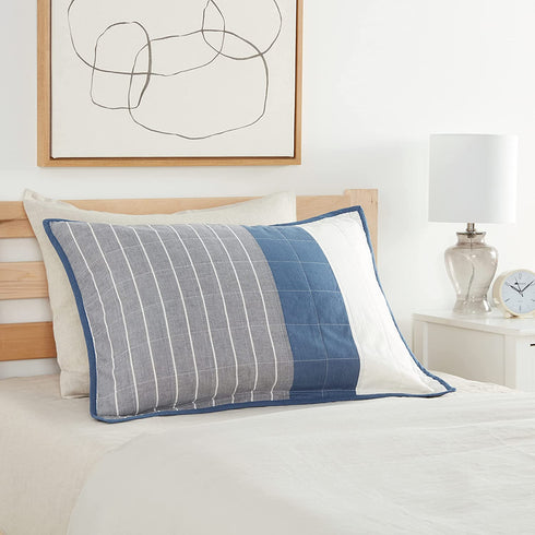 Nautica | Swale Collection | 100% Cotton Quilted Accent Standard Sham, Envelope Closure, Pre-Washed for Added Softness, Easy Care Machine Washable, 20" x 26", Navy