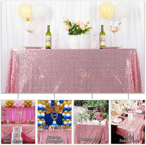 Pink Gold Square Tablecloth 72x72-Inch Sequin Tablecloth Birthday Decor Baby Shower Table Cloths for Parties Wedding Tablecloths Fuchsia Pink Table Skirts for Round Tablecloth (72"x72", Pink Gold)