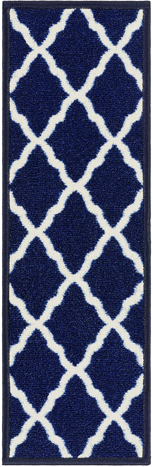 Ottomanson Glamour Collection Non-slip Trellis Design Stair Treads, 9" x 26", Navy, 7 Pack