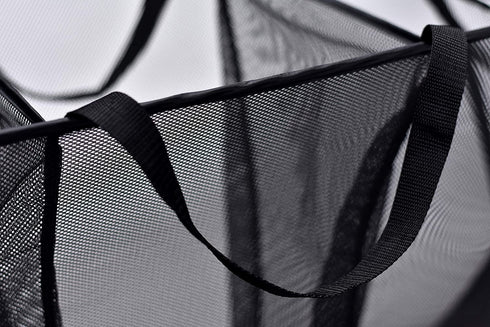 Three Compartment Popup Hamper - Durable Mesh Material, Folds for Storage, Handles to Carry Easily to The Laundry Room. Folding Pop-Up Laundry Hampers are Great for College Dorm or Travel. (Black)