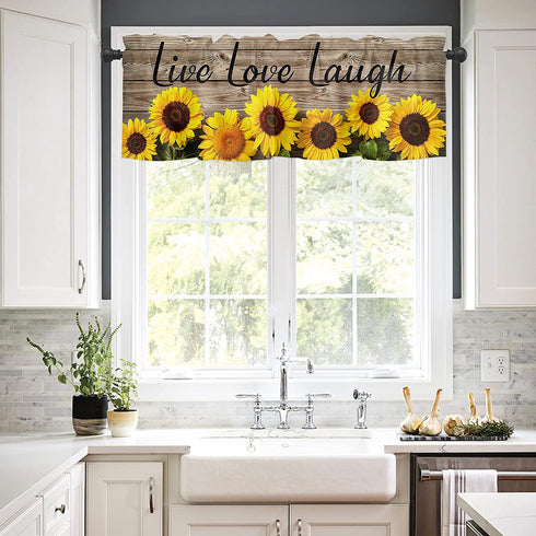 Window Valances Live Love Laugh Sunflower on a Wooden Board 1 Panel, 54 x 18 Inch Window Treatment Decor Curtains Rod Pocket Valances for Kitchen/Living Room