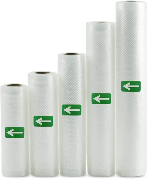 Mozing Vacuum Sealer Bags, Commercial Grade Food Seal Bag Rolls, Meal Saver Bags for Storage or Sous Vide, 5 Pack 1 Roll 5.9" x 11', 1 Roll 6.7" x 11', 1 Roll 7.9" x 11', 1 Roll 9.8" x 11' and 1 Roll 11" x 11' (5 Rolls)