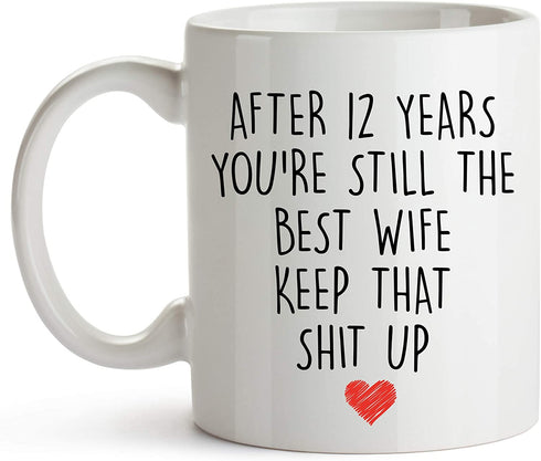 YouNique Designs 12 Year Anniversary Coffee Mug for Her, 11 Ounces, 12th Wedding Anniversary Cup For Wife, Twelve Years, Twelfth Year, 12th Year