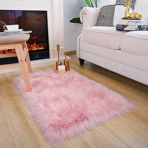 Fulie Ultra Soft Rug Faux Sheepskin Fur Area Rug, Pink Fluffy Shag Rug for Girls Bedroom Bedside Floor Carpets, Fuzzy Plush Rugs for Sofa Living Room Indoor Home Decor, 2x3 Feet