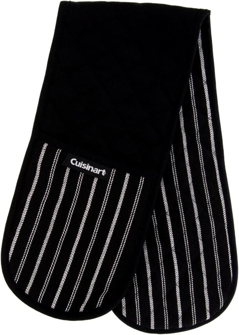 Cuisinart Quilted Double Oven Mitt, Twill Stripe, 7.5 x 35 inches - Heat Resistant Oven Gloves to Protect Hands and Arms - Great Set for Cooking, Baking, and Handling Hot Pots and Pans- Jet Black