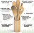 Electy Wooden Spoons for Cooking 8piece Set with Soup Spoon, Bamboo Spatula, Bamboo Utensil Holder