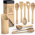 Electy Wooden Spoons for Cooking 8piece Set with Soup Spoon, Bamboo Spatula, Bamboo Utensil Holder