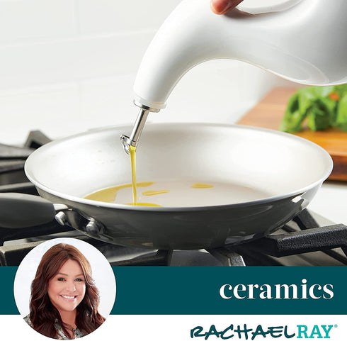 Rachael Ray Ceramic EVOO Oil and Vinegar Dispensing Bottle with Spout, 24 Ounce, White