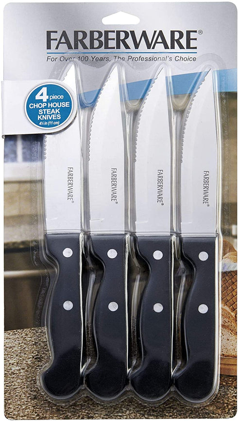 Farberware Chop House Steak Knife Set, 4-piece, Black