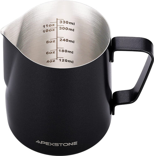 Apexstone Espresso Milk Frothing Pitcher 12 oz Black, Espresso Steaming Pitcher 12 oz, Coffee Milk Frothing Cup, Coffee Steaming Pitcher 12 oz/350 ml