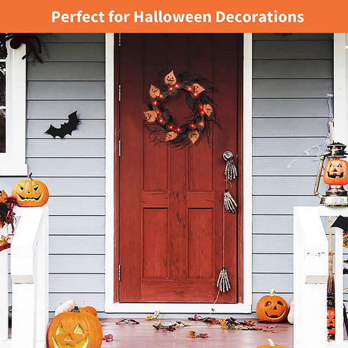 BOMMETER 22 inch Pre-Lit Halloween Deco Mesh Wreath with Timer, Lighted Front Door Wreath with 20 Warm LED Light, for Home Wall Hanging Halloween Décor (Brown)