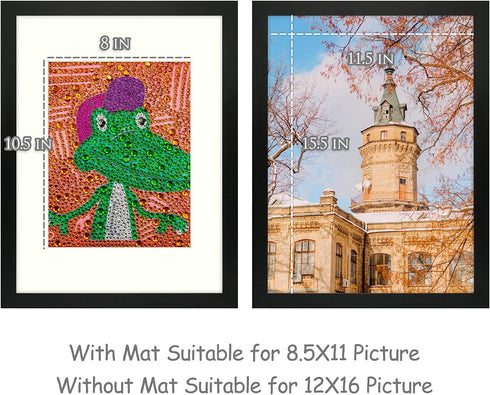 Frametory 12x16 Picture Frame, Displays Picture 8.5x11 with Mat or 12x16 without Mat, for Poster Print Diamond Painting Wall Frame - Wide Molding (12x16, Black)