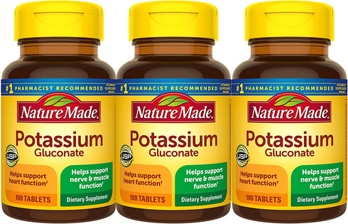 Nature Made Potassium Gluconate 550 mg, Dietary Supplement for Heart Health Support, 100 Count (Pack of 3)