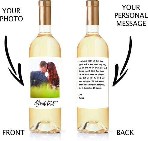Custom Wine Label Unique Gift - Wine Bottle Labels Set of 2 Waterproof Personalized Wine Sticker for Wedding, Engagement, Anniversary, Birthday, Baby Shower, Bridal Shower Gift with Custom Text