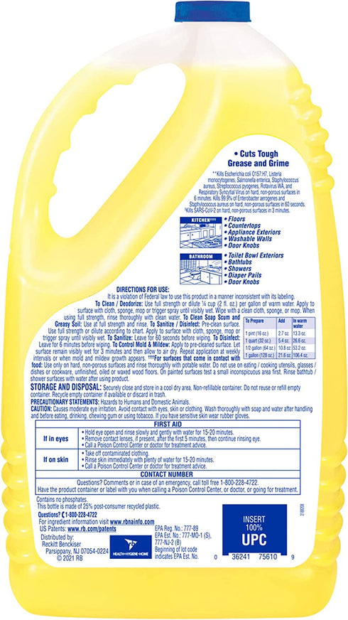 Lysol Disinfectant All Purpose Cleaner, Lemon Scent, 144 oz