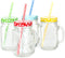 Mason Jar Mugs with Handle, multi COLORED Lids and Plastic Straws. 16 Oz. Each. Old Fashion Drinking Glasses - pack of 4 by Premium Vials