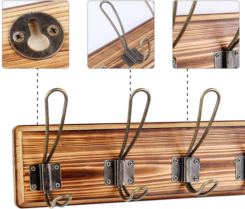 Rustic Coat Rack - Wall Mounted Solid Pine Wood 17" Entryway Coat Hooks - Rustic Hooks for Hanging Coats,Jacket,Clothes,Hats (1 Item Five Hooks, Carbonized Black with Bronze Hooks)
