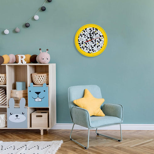 Mark Feldstein & Associates Peanuts Snoopy & Woodstock 12in Round Wall Clock | Yellow, Glass Clock