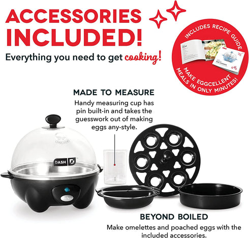 Dash Rapid Egg Cooker: 6 Egg Capacity Electric Egg Cooker for Hard Boiled Eggs, Poached Eggs, Scrambled Eggs, or Omelets with Auto Shut Off Feature - Black